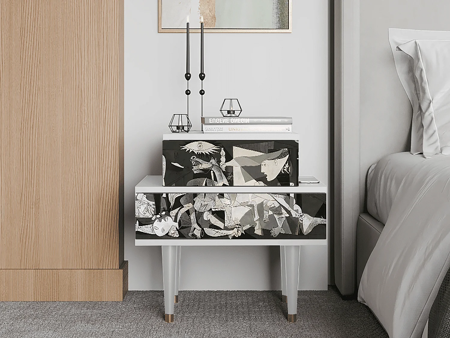 Table de nuit - 58х58х41 cm - NS1 - Guernica by Picasso, Blanc