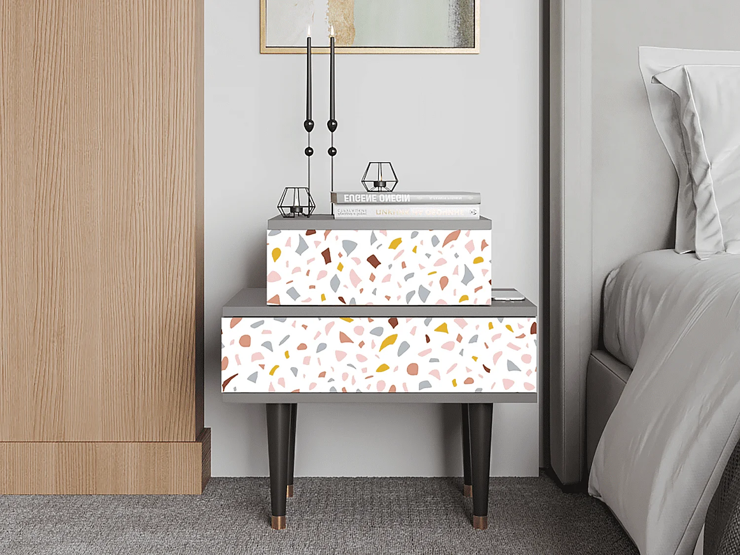 Table de nuit - 58х58х41 cm - NS1 - Marmelade Cheese, Gris