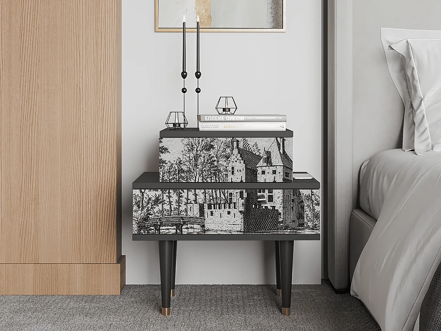 Stolik nocny - 58х58х41 cm - NS1 - Castle by Breugel, Antracyt