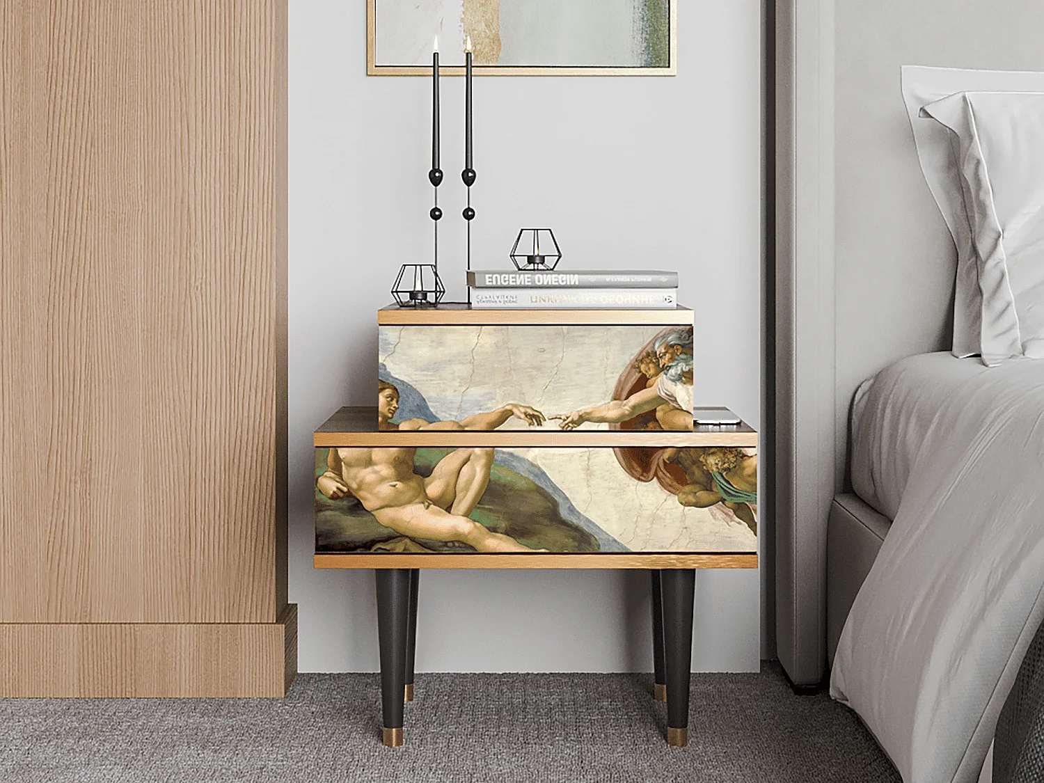 Stolik nocny - 58х58х41 cm - NS1 - The Creation of Adam, Orzech