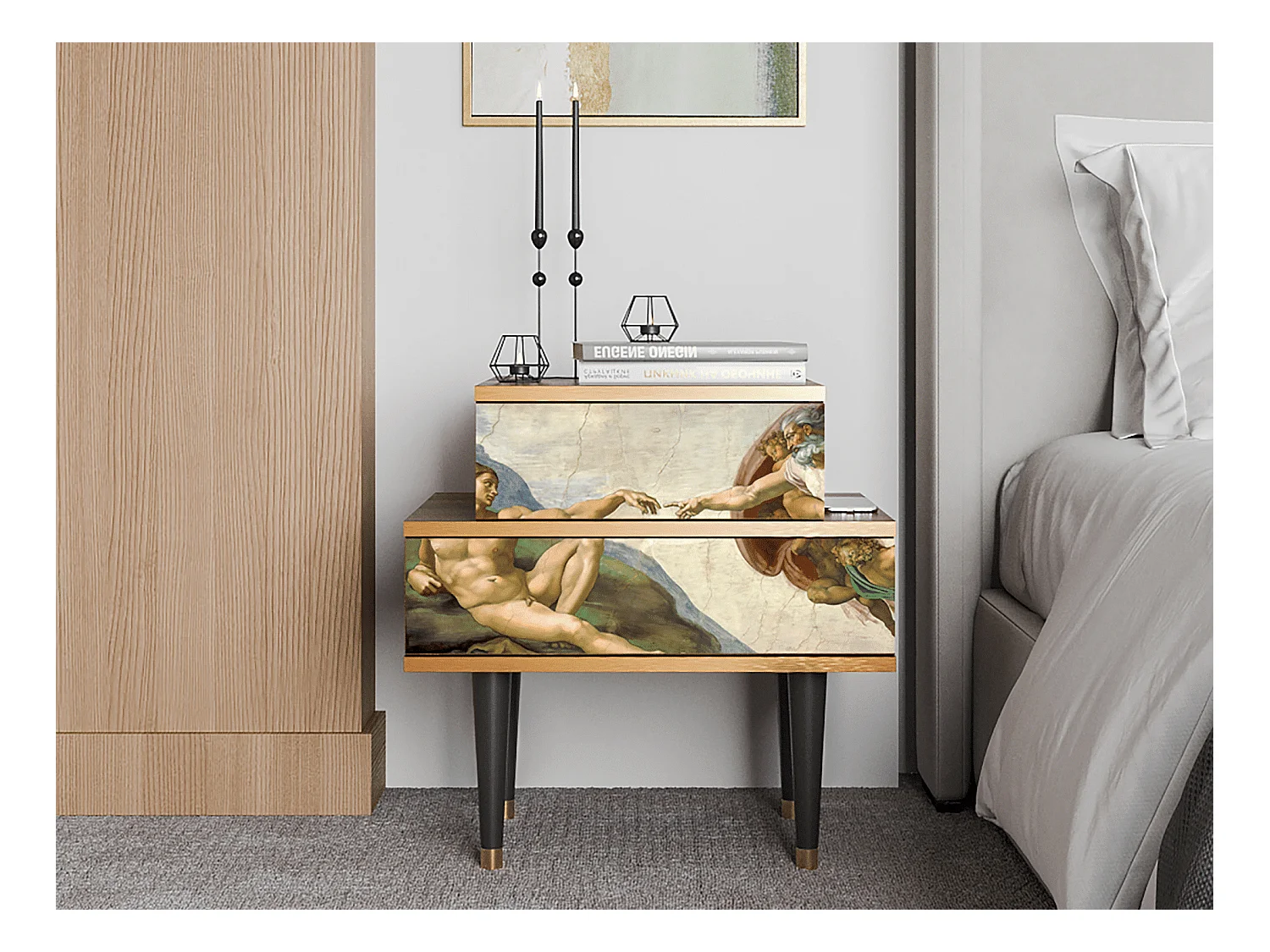 Nachttisch - 58х58х41 cm - NS1 - The Creation of Adam, Walnuss