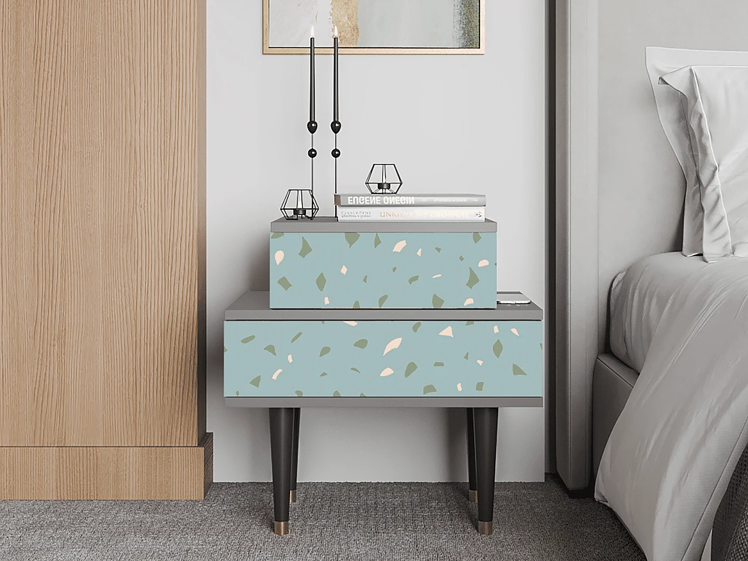 Table de nuit - 58х58х41 cm - NS1 - Blue Drops, Gris