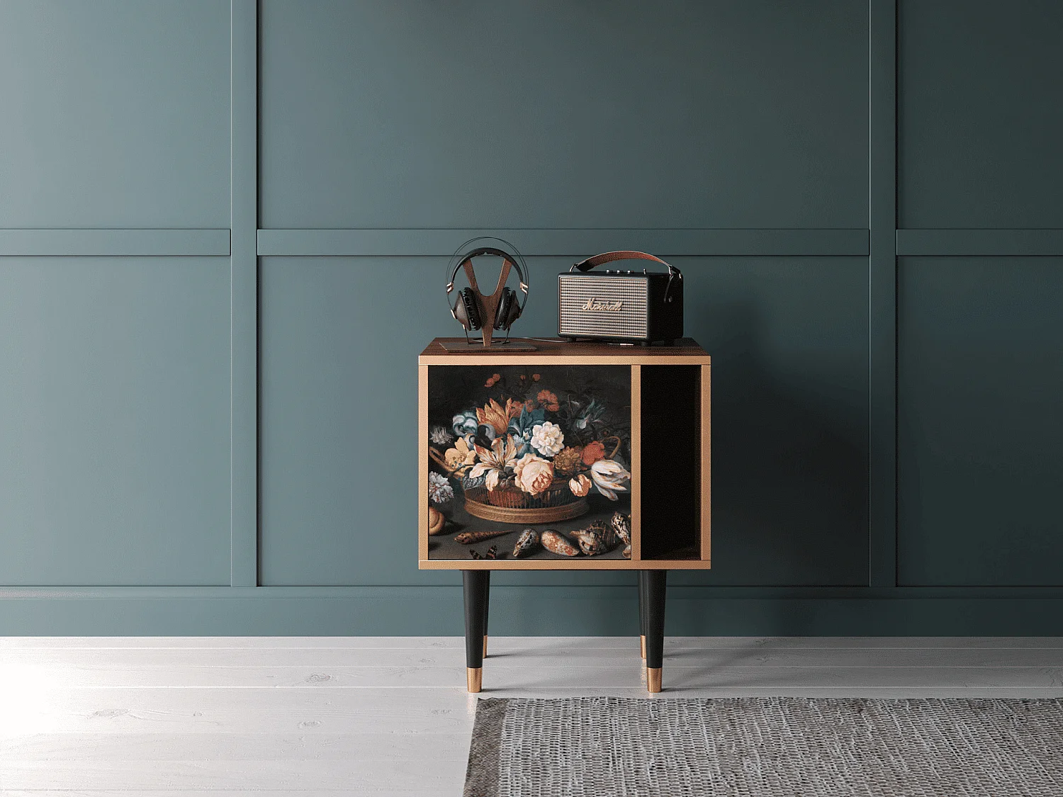 Criado-mudo - 57х69х48 cm - S2 - Still Life with Flowers, Nogueira