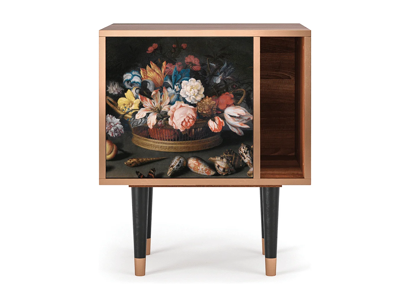 Criado-mudo - 57х69х48 cm - S2 - Still Life with Flowers, Nogueira