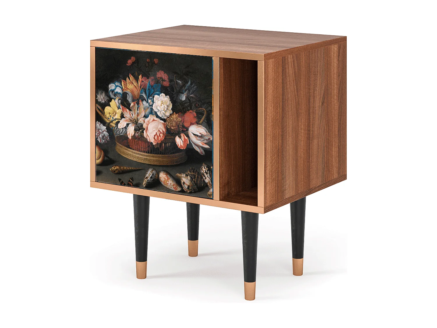 Criado-mudo - 57х69х48 cm - S2 - Still Life with Flowers, Nogueira