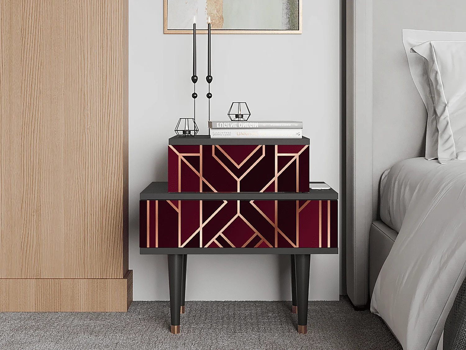 Table de nuit - 58х58х41 cm - NS1 - Burgundy Jewelery, Anthracite
