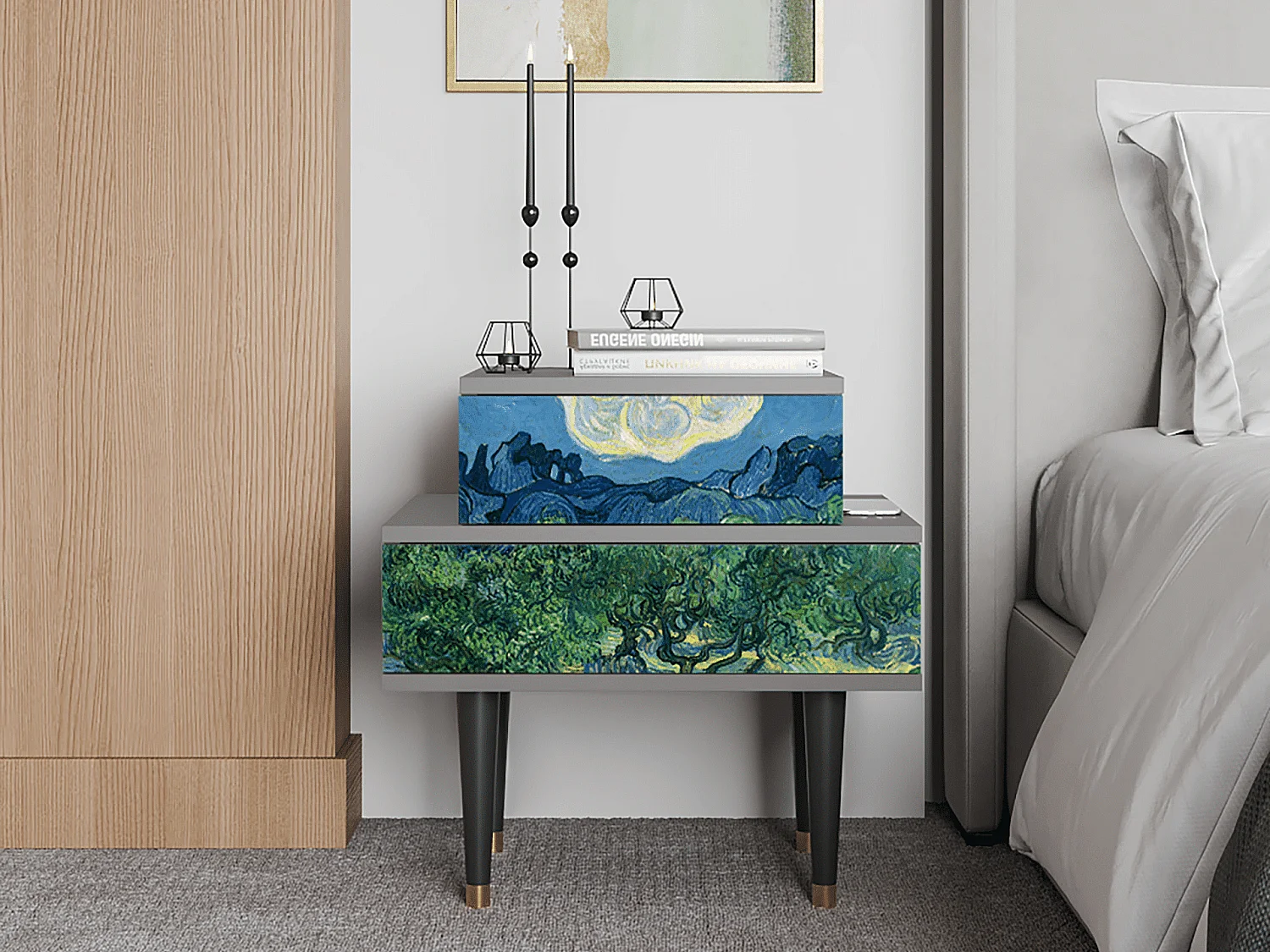 Mesita de noche - 58х58х41 cm - NS1 - The Oil Trees, Gris