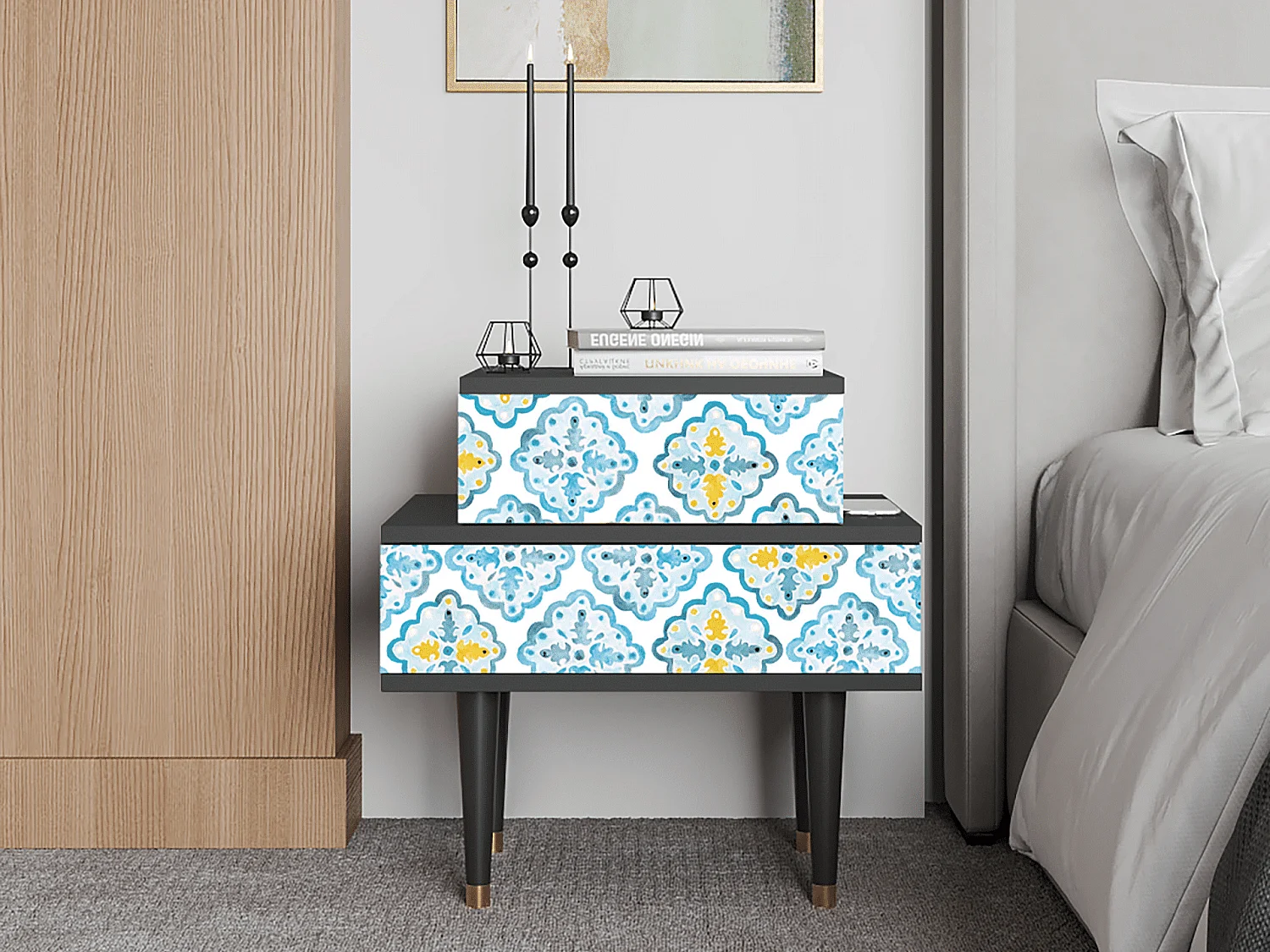 Table de nuit - 58х58х41 cm - NS1 - Portugese tiles, Anthracite