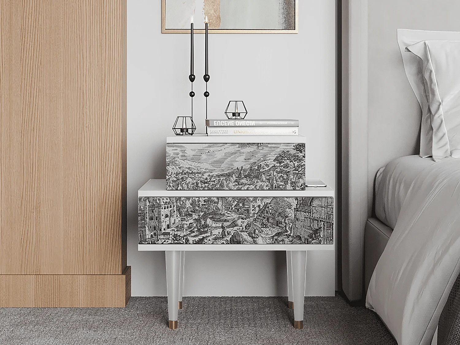 Stolik nocny - 58х58х41 cm - NS1 - Bird Dropping, Biały