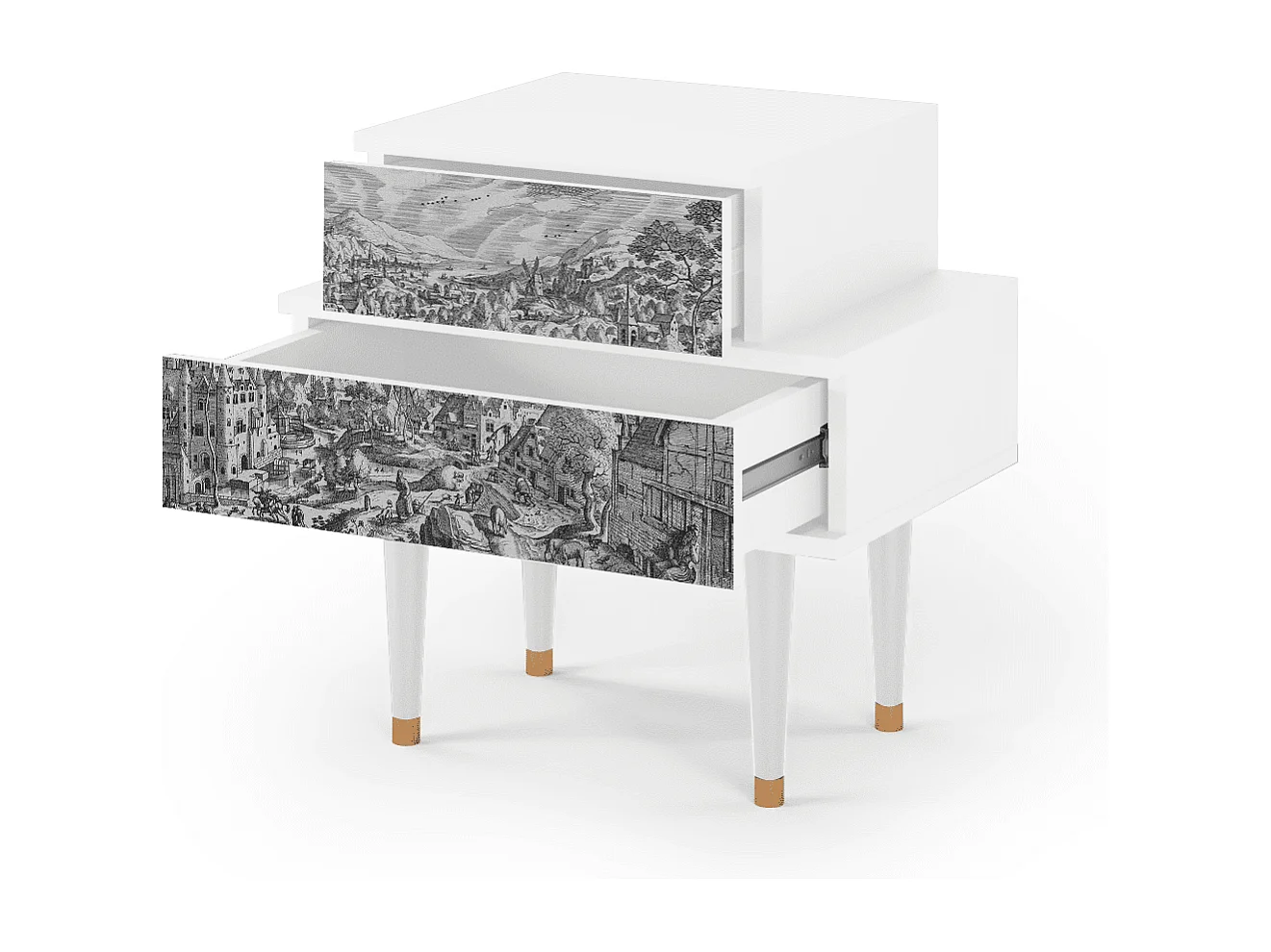 Stolik nocny - 58х58х41 cm - NS1 - Bird Dropping, Biały