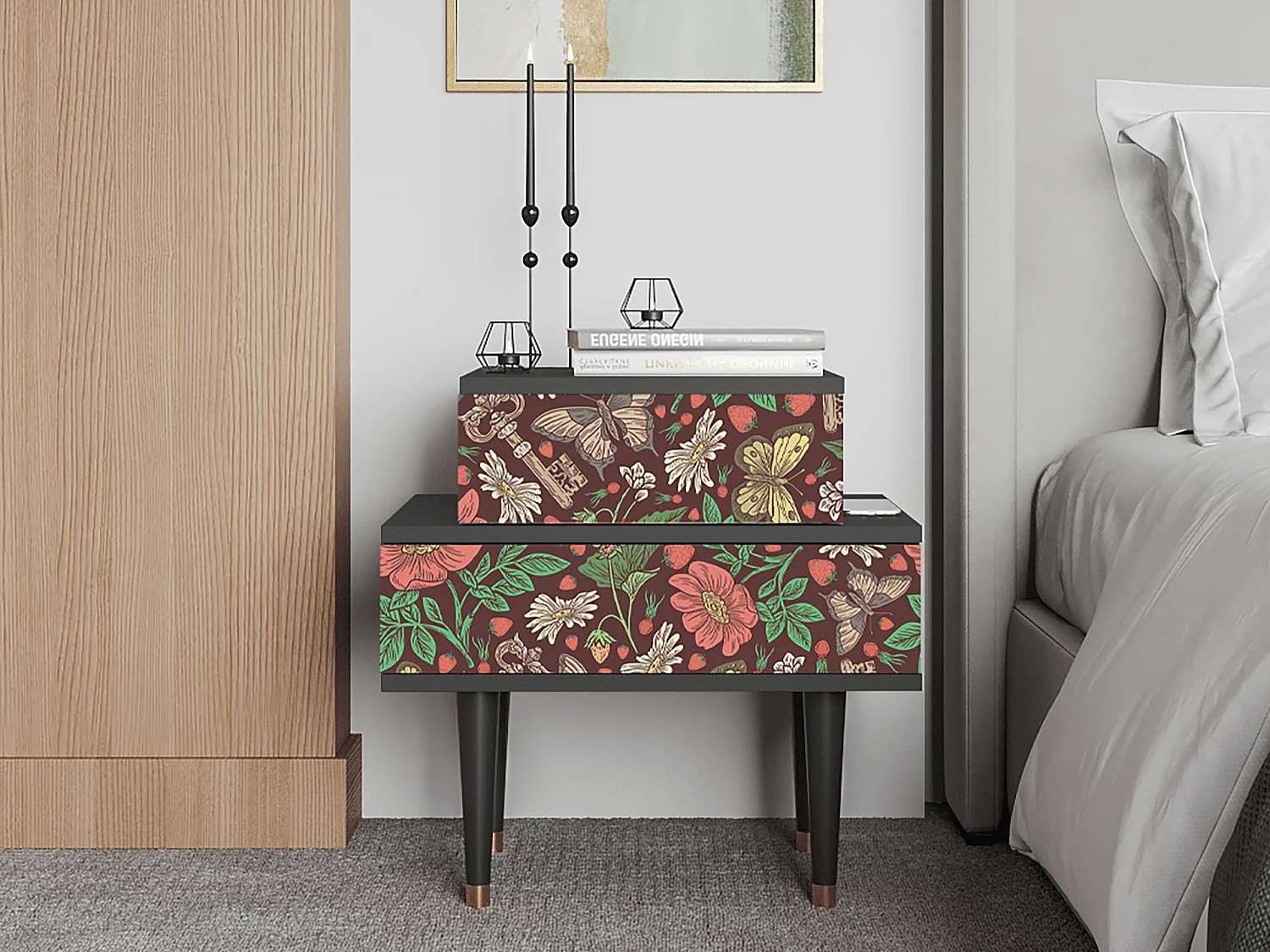 Table de nuit - 58х58х41 cm - NS1 - Alice in Wonderland, Anthracite