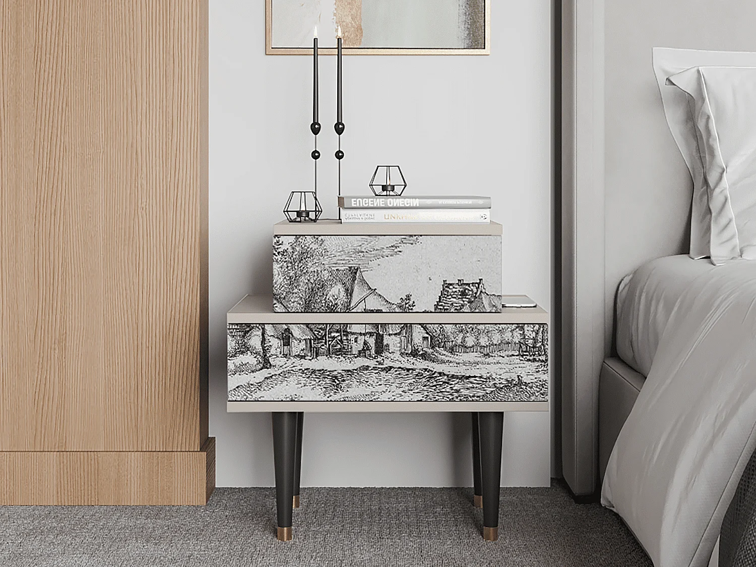 Table de nuit - 58х58х41 cm - NS1 - Farms in a Village, Sable