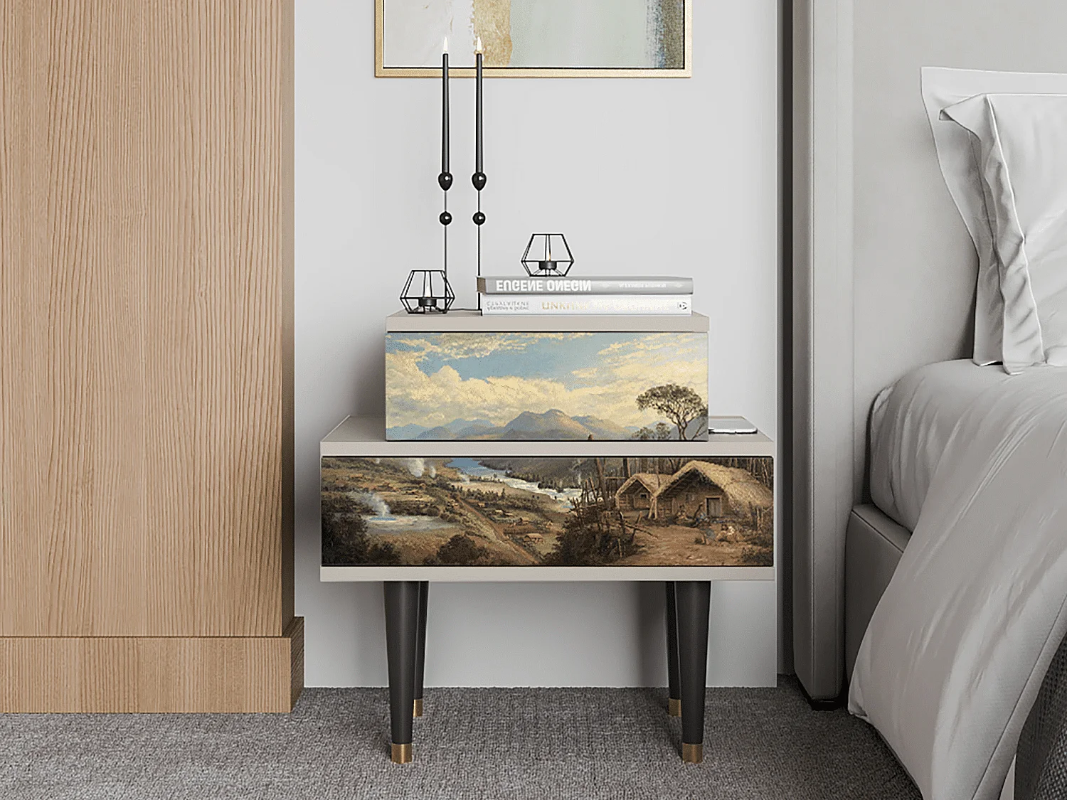 Stolik nocny - 58х58х41 cm - NS1 - View Across the Plains , Piaskowy