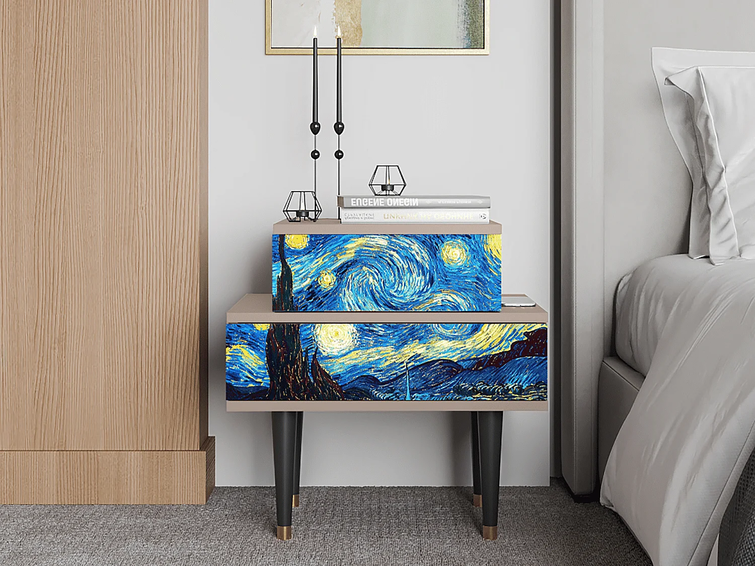 Nachtkastje - 58х58х41 cm - NS1 - The Starry Night  , Latte