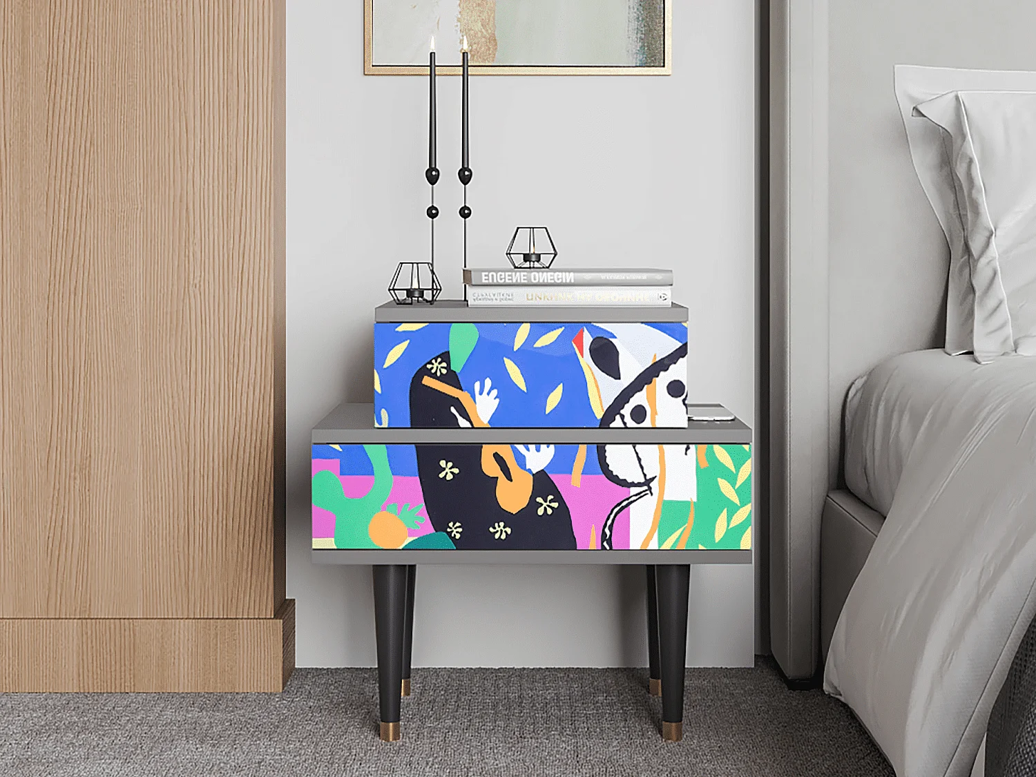 Stolik nocny - 58х58х41 cm - NS1 - La Tristesse du Roi, Szary