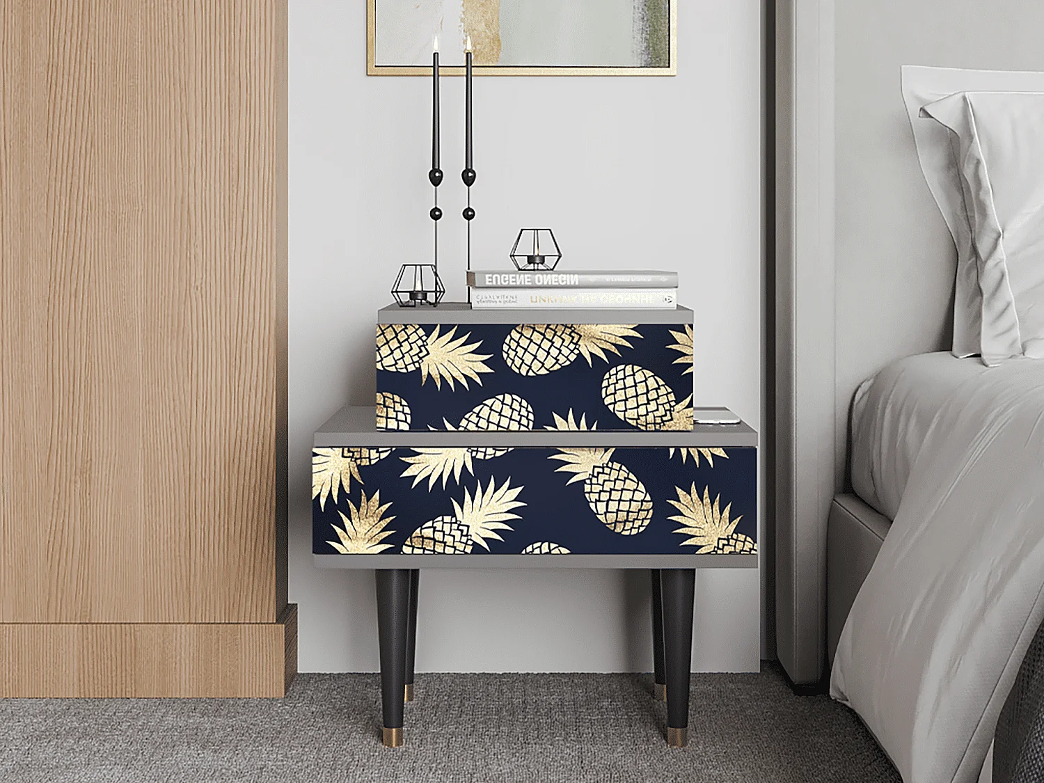 Stolik nocny - 58х58х41 cm - NS1 - Sunny Pineaple, Szary