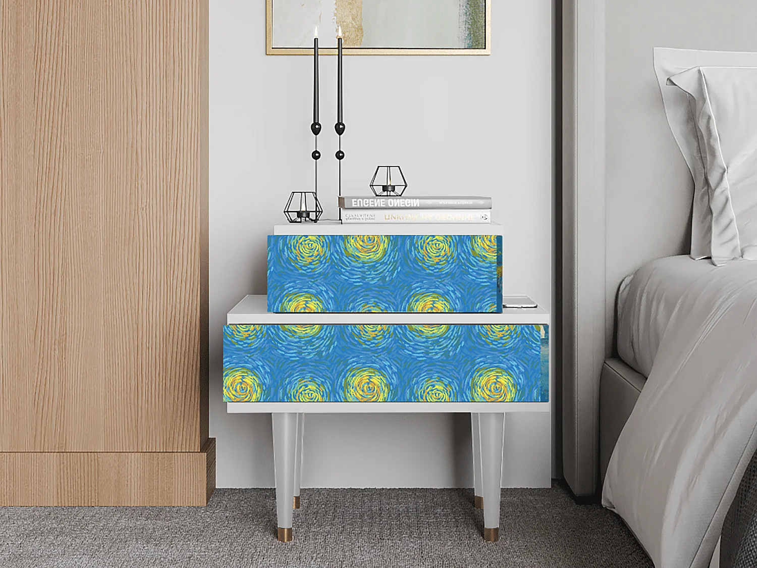 Table de nuit - 58х58х41 cm - NS1 - Van Gogh Lights, Blanc