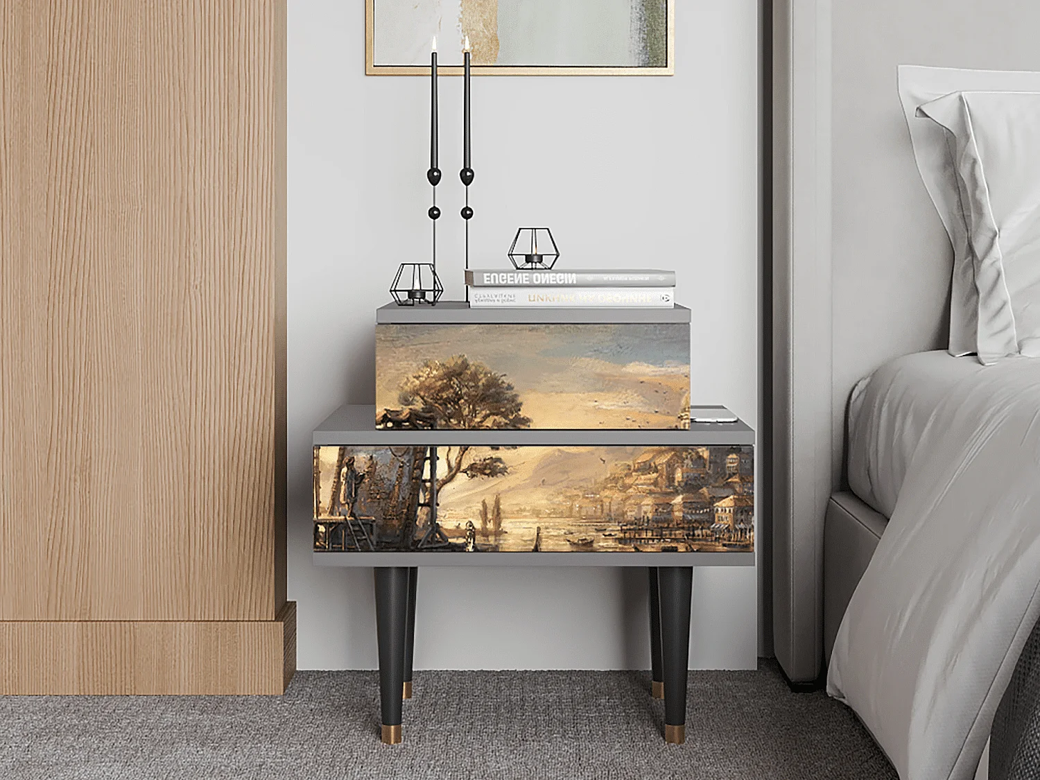 Table de nuit - 58х58х41 cm - NS1 - Venice, Gris