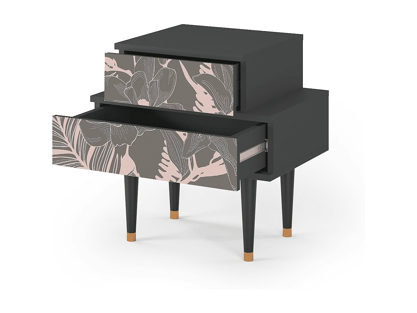 Stolik nocny - 58х58х41 cm - NS1 - Issabelline Flower, Antracyt