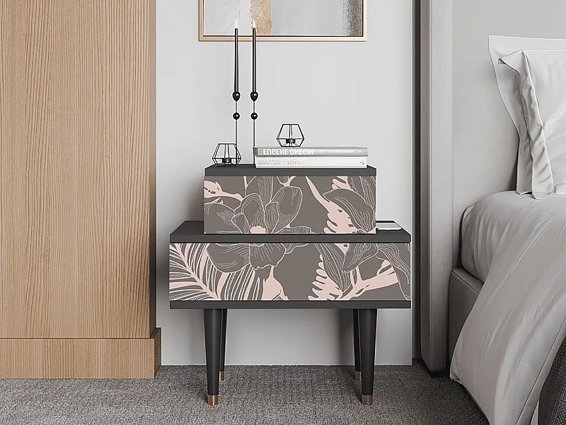 Stolik nocny - 58х58х41 cm - NS1 - Issabelline Flower, Antracyt