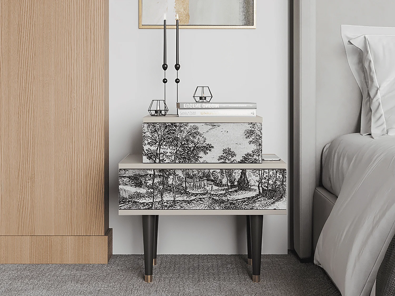 Stolik nocny - 58х58х41 cm - NS1 - Village Road, Piaskowy