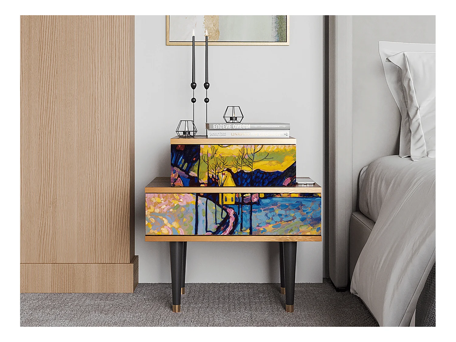 Table de nuit - 58х58х41 cm - NS1 - Winter Landscape, Noyer