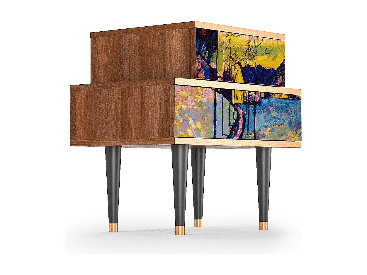 Stolik nocny - 58х58х41 cm - NS1 - Winter Landscape, Orzech