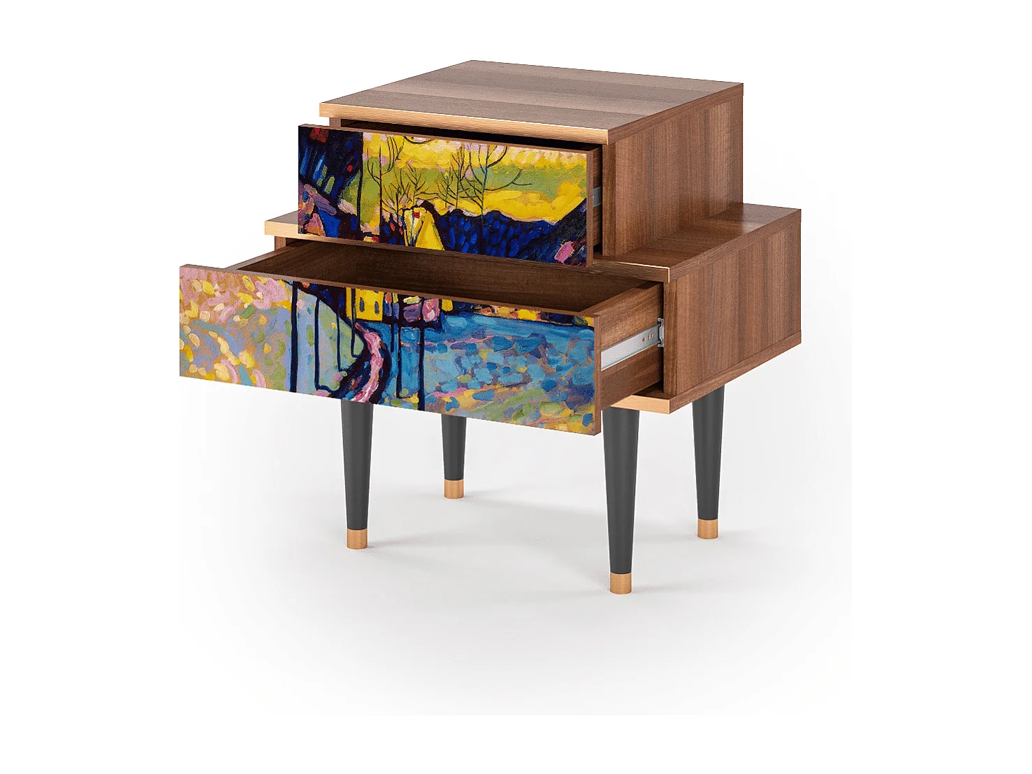 Stolik nocny - 58х58х41 cm - NS1 - Winter Landscape, Orzech