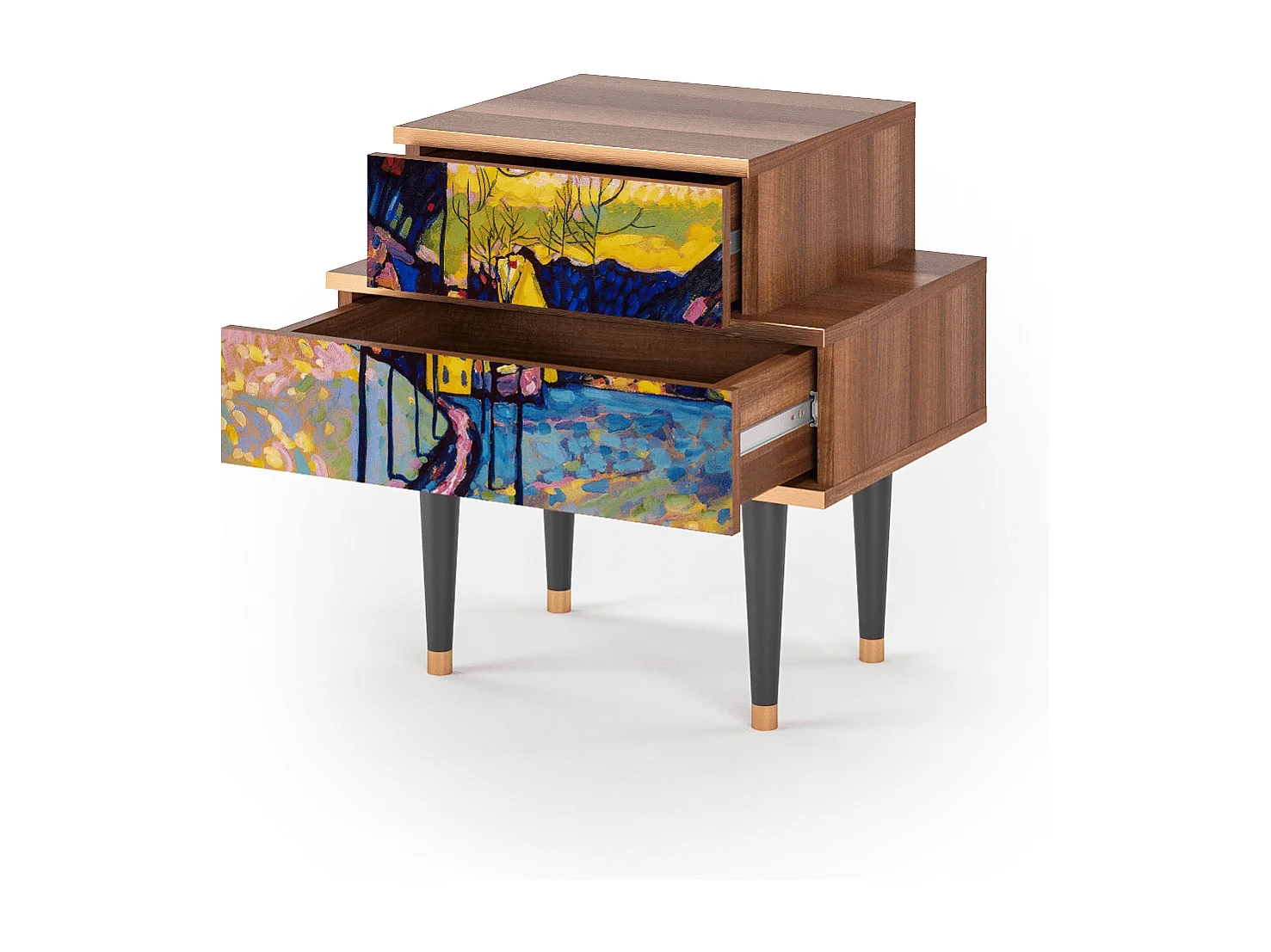 Stolik nocny - 58х58х41 cm - NS1 - Winter Landscape, Orzech