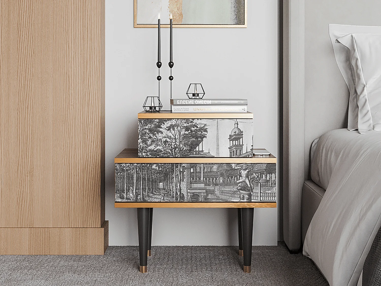 Table de nuit - 58х58х41 cm - NS1 - View of the Piazza, Noyer