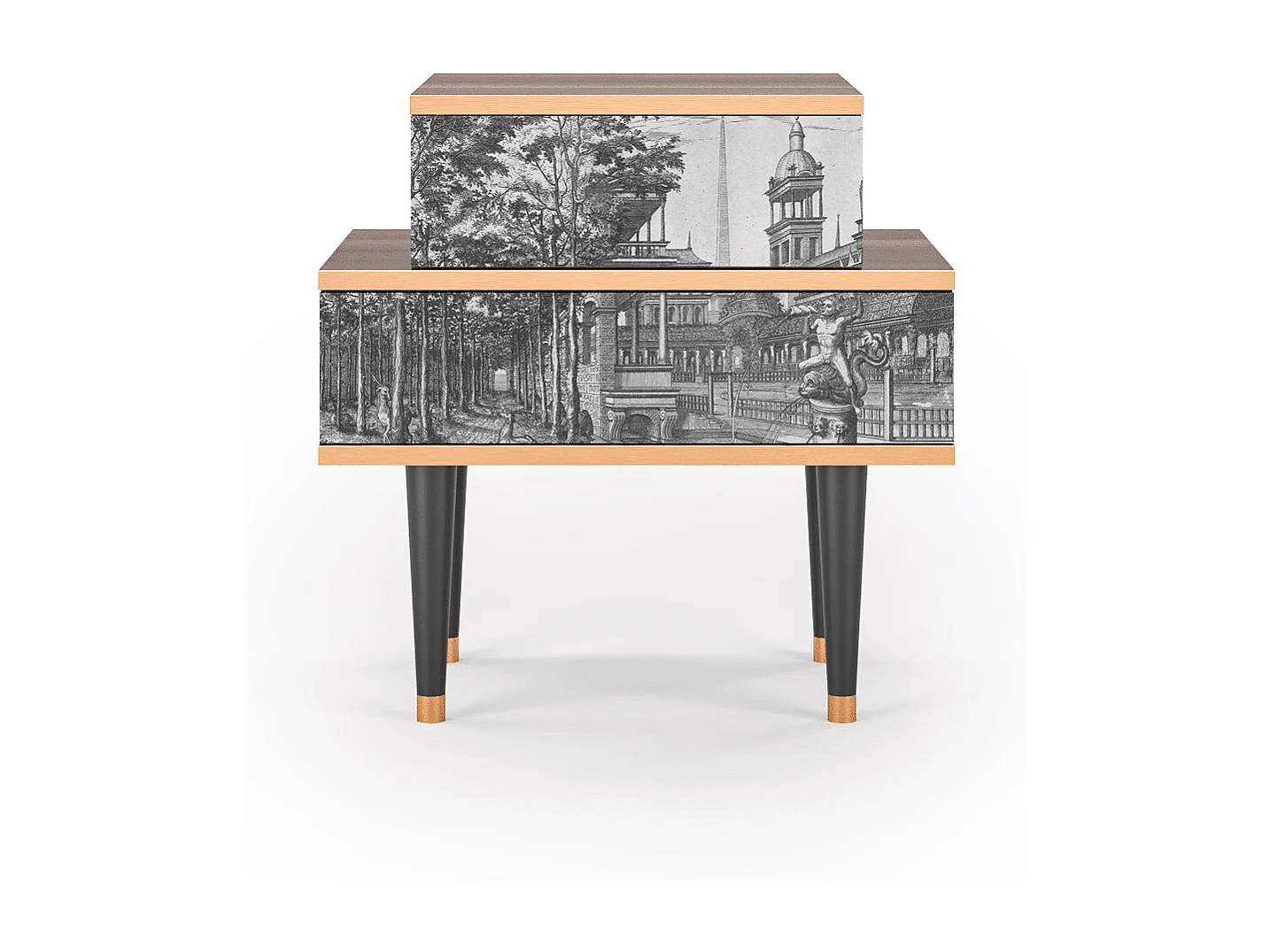 Table de nuit - 58х58х41 cm - NS1 - View of the Piazza, Noyer