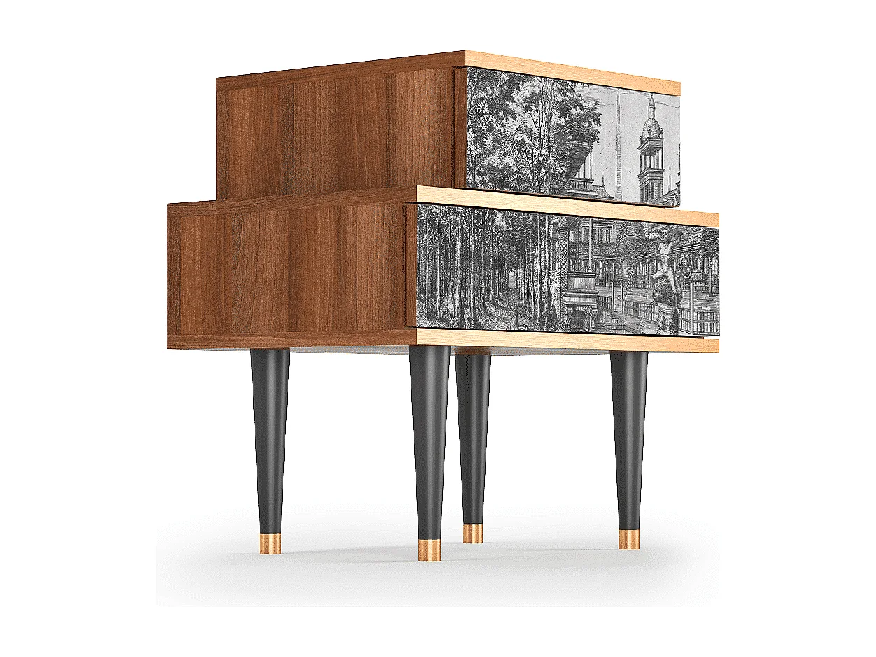 Table de nuit - 58х58х41 cm - NS1 - View of the Piazza, Noyer