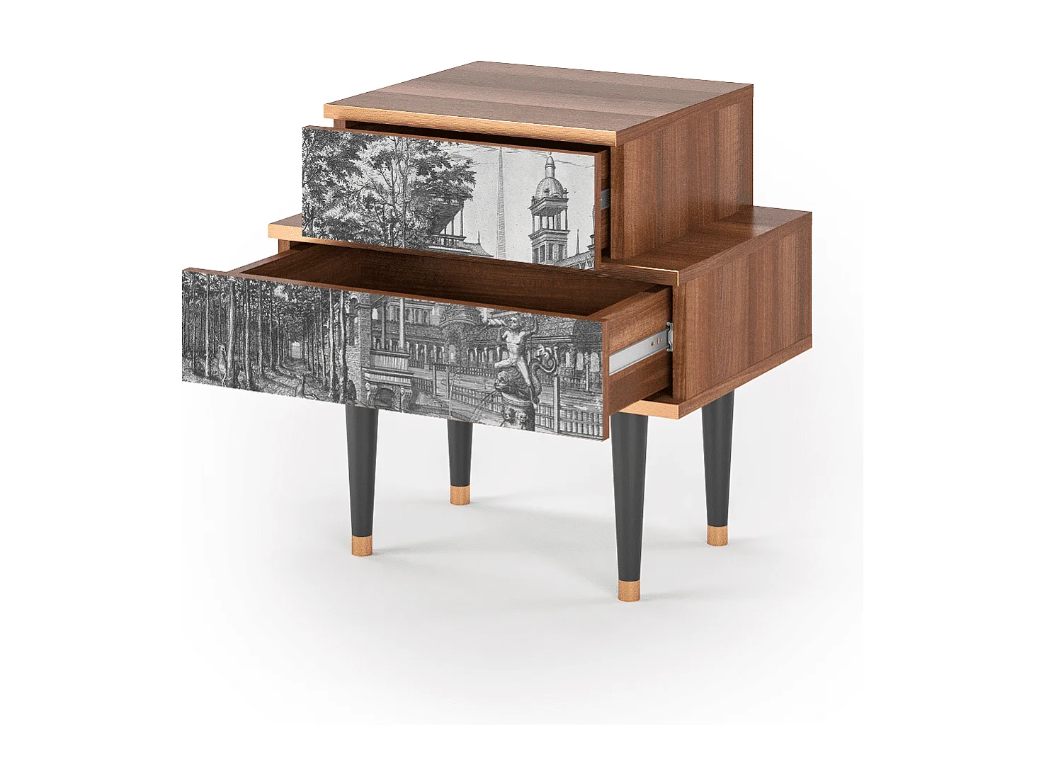 Table de nuit - 58х58х41 cm - NS1 - View of the Piazza, Noyer