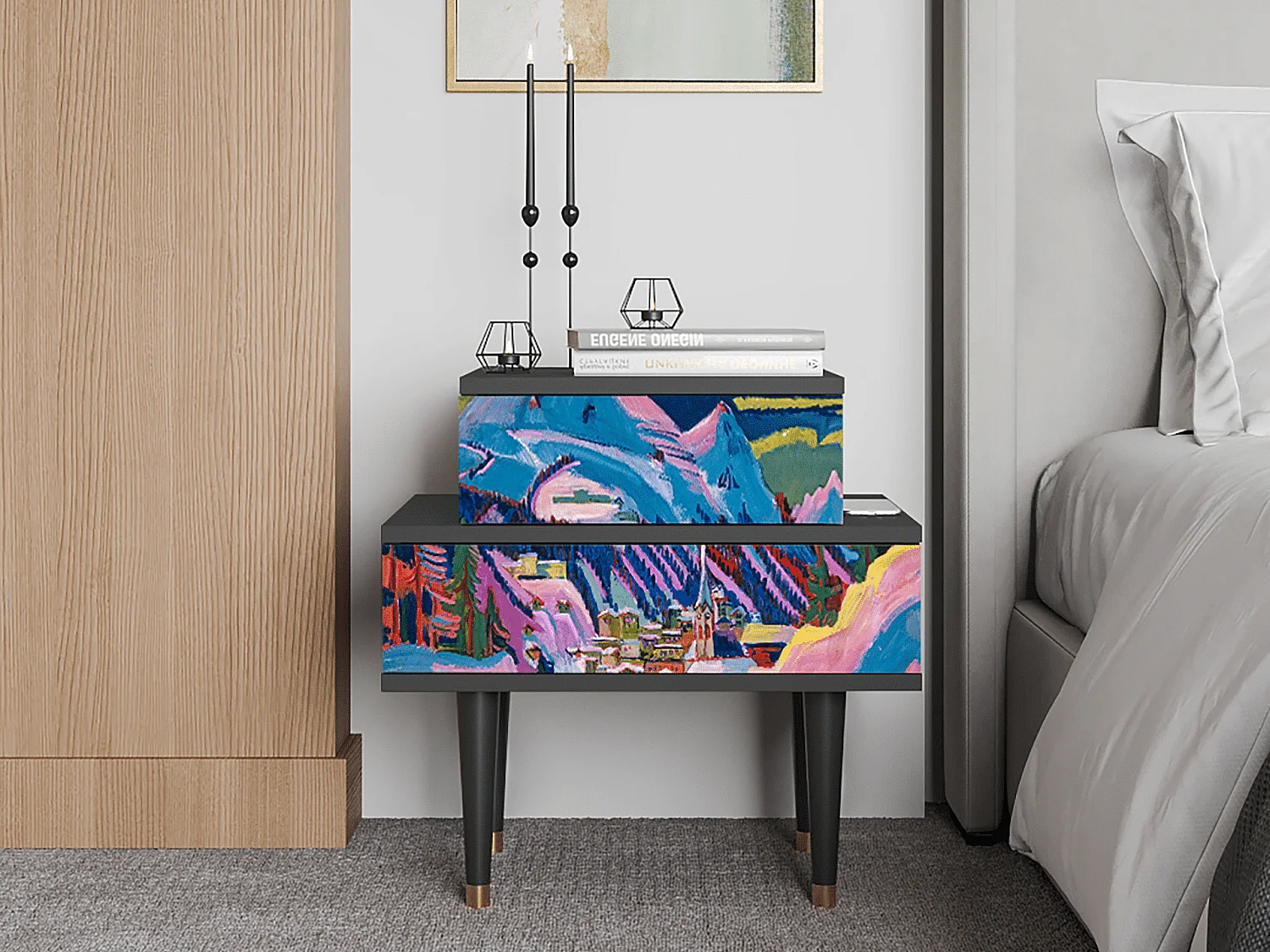 Table de nuit - 58х58х41 cm - NS1 - Davos Winter, Anthracite