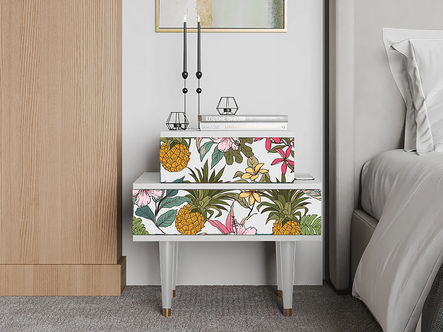 Stolik nocny - 58х58х41 cm - NS1 - Estival Fruit, Biały