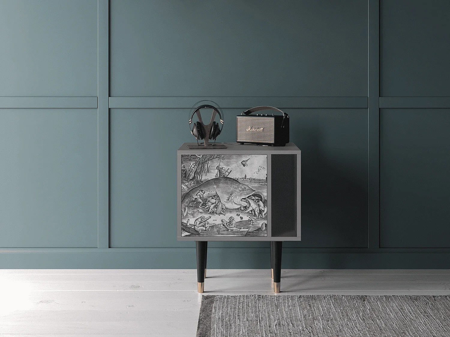 Table de nuit - 57х69х48 cm - S2 - Big Fish Eat Little, Gris