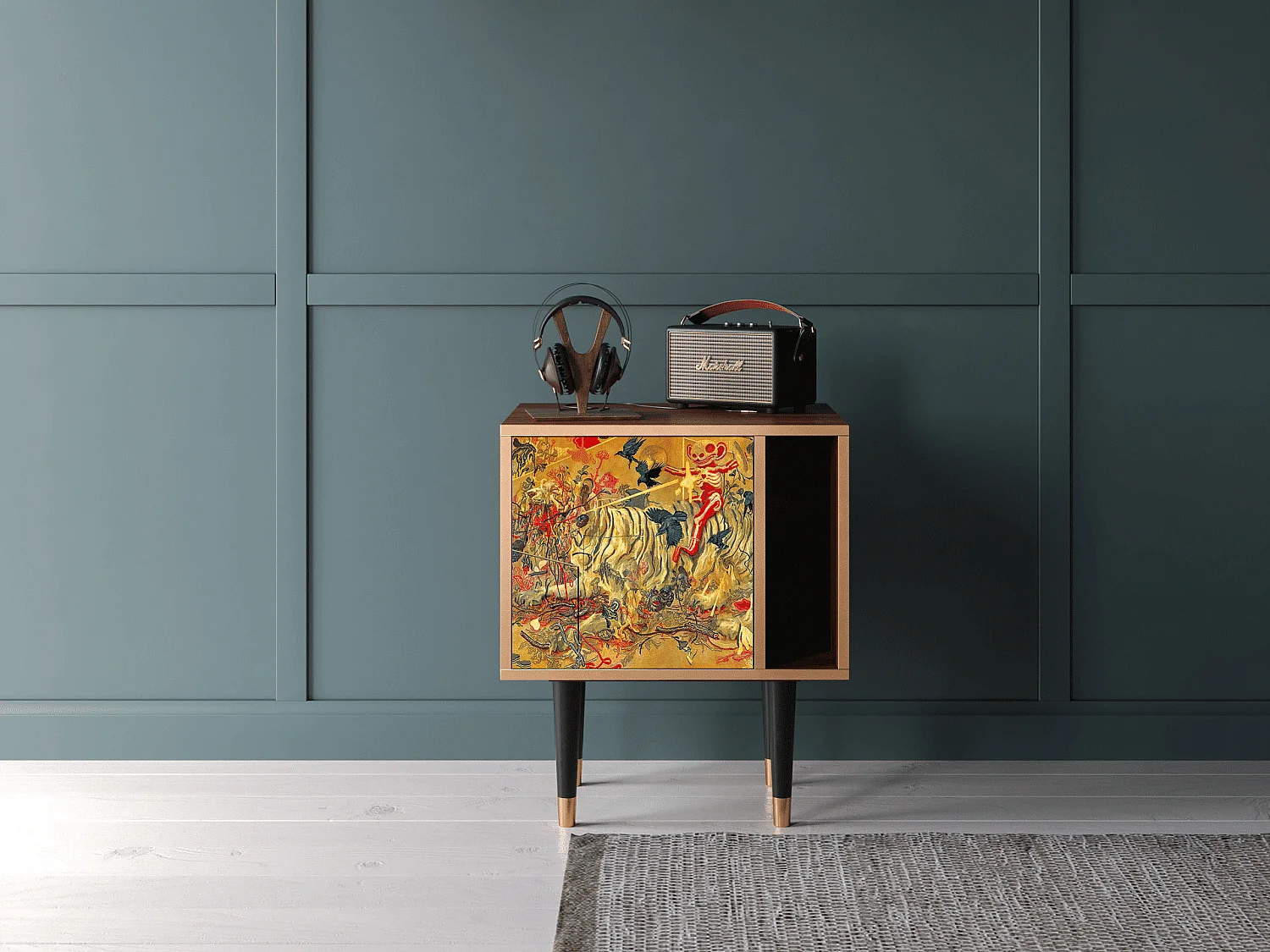 Stolik nocny - 57х69х48 cm - S2 - Blood by James Jean, Orzech