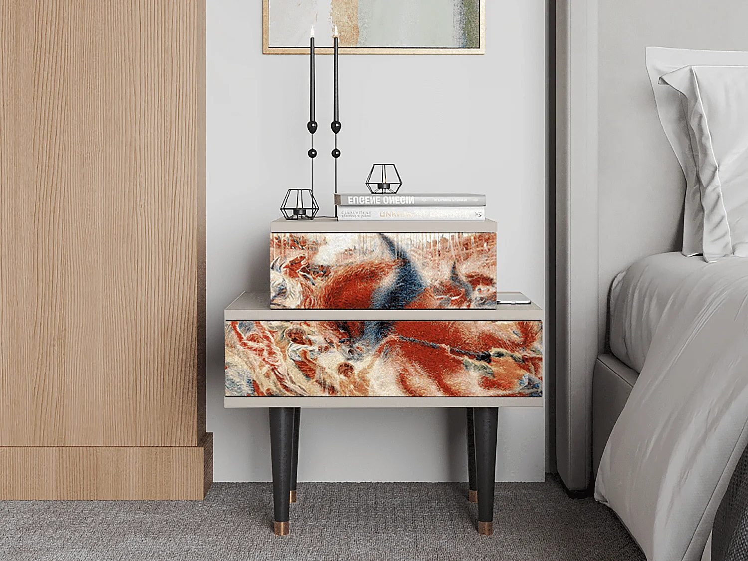 Stolik nocny - 58х58х41 cm - NS1 - The City Rises, Piaskowy