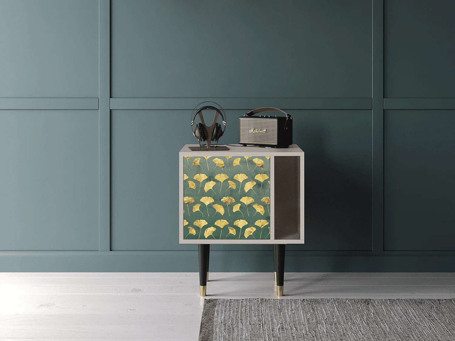 Stolik nocny - 57х69х48 cm - S2 - Gingko leaves, Piaskowy