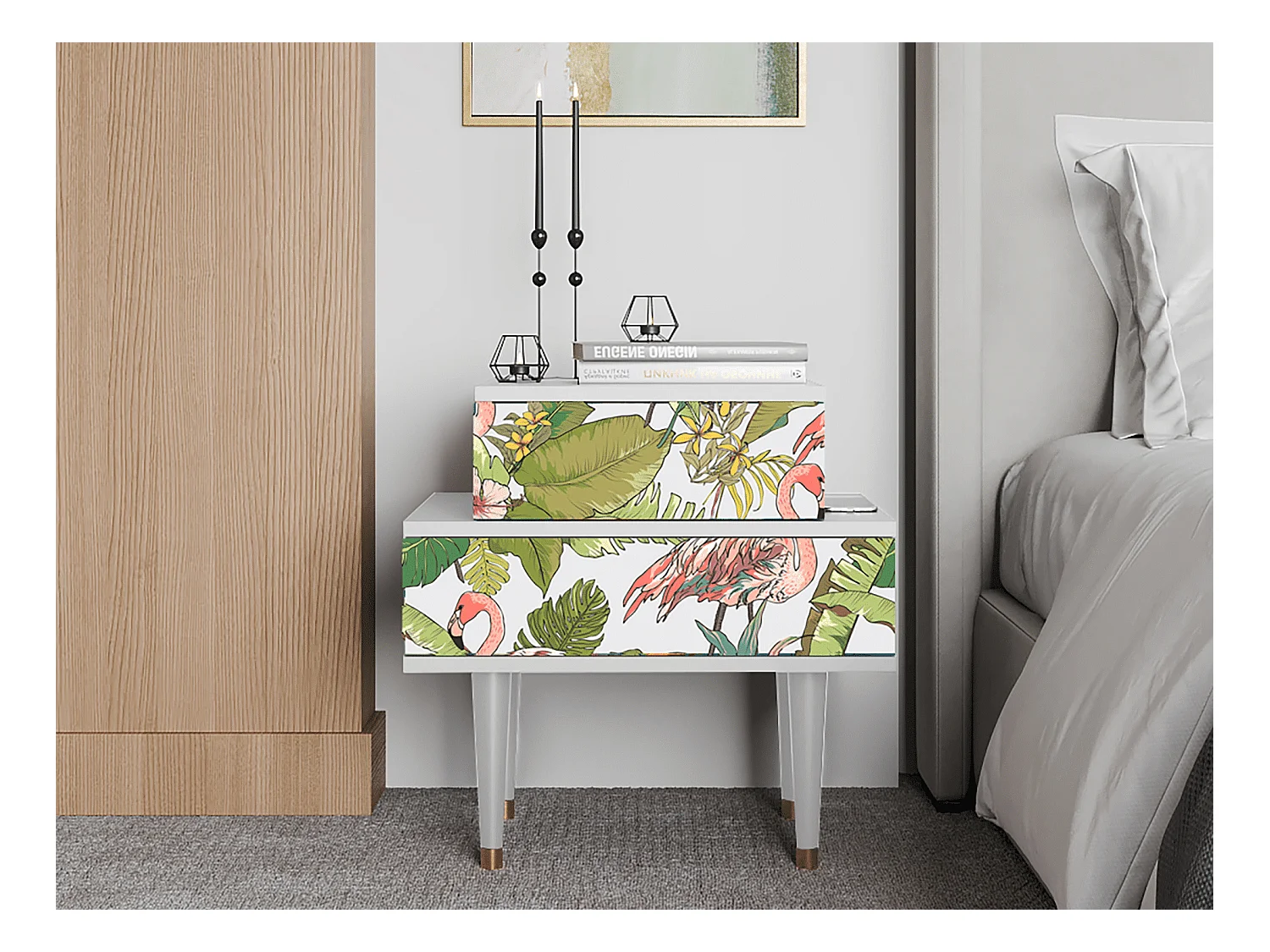 Nachttisch - 58х58х41 cm - NS1 - Sweet Flamingo, Weiß