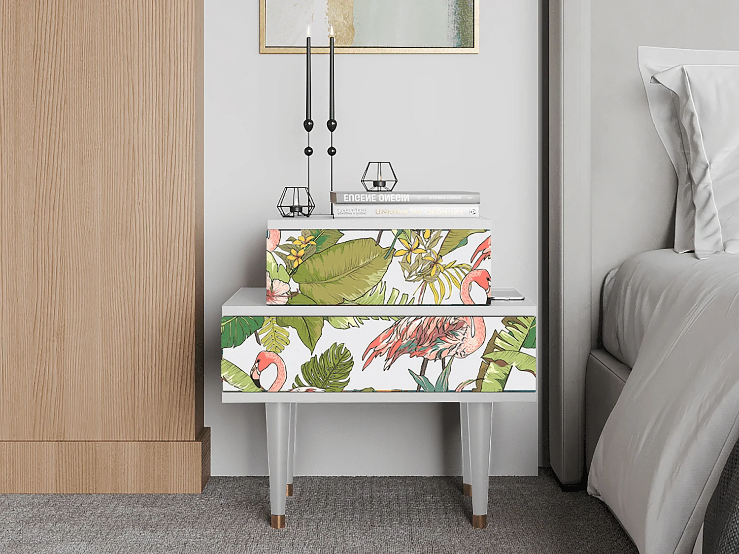 Stolik nocny - 58х58х41 cm - NS1 - Sweet Flamingo, Biały