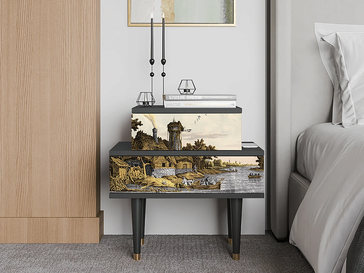 Table de nuit - 58х58х41 cm - NS1 - Mill along a River, Anthracite