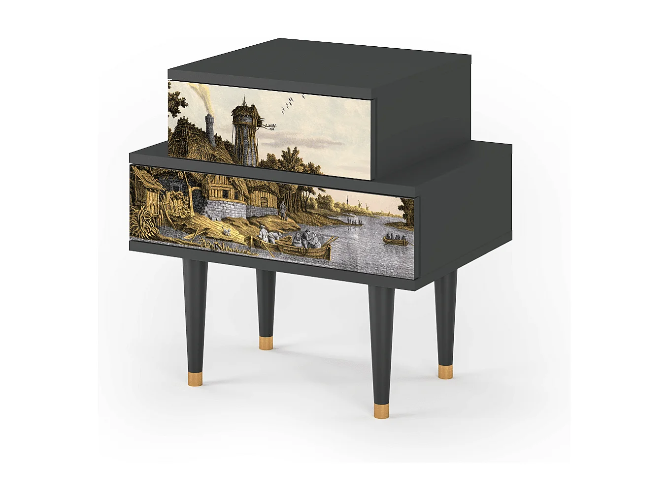 Nachtkastje - 58х58х41 cm - NS1 - Mill along a River, Antraciet