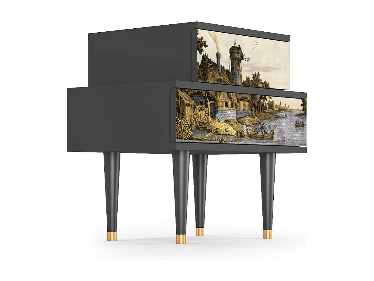 Nachtkastje - 58х58х41 cm - NS1 - Mill along a River, Antraciet