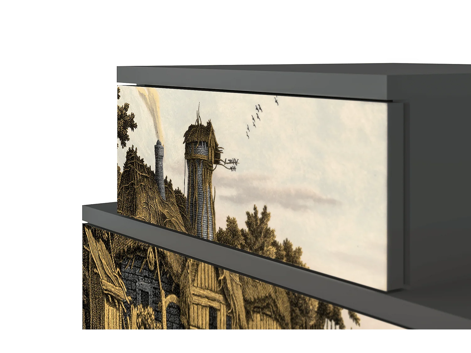 Nachtkastje - 58х58х41 cm - NS1 - Mill along a River, Antraciet