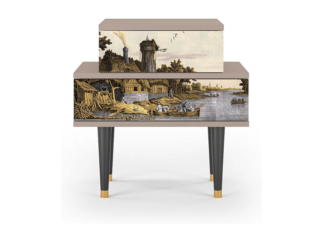 Table de nuit - 58х58х41 cm - NS1 - Mill along a River, Latte