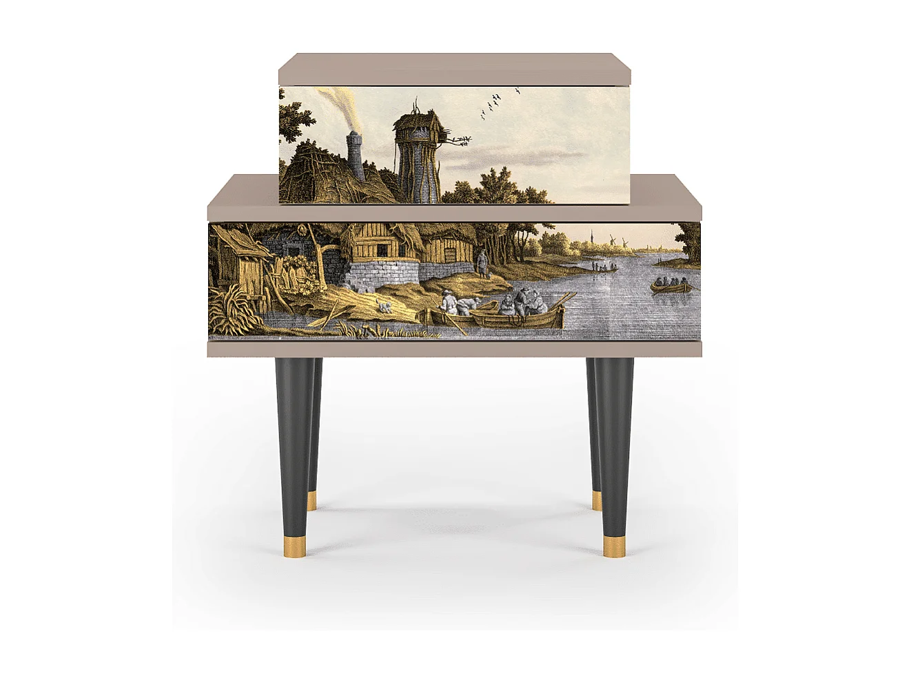 Nachtkastje - 58х58х41 cm - NS1 - Mill along a River, Latte