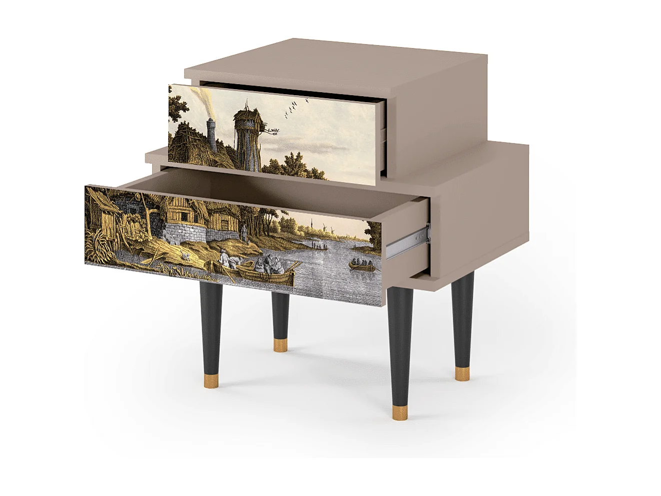 Nachtkastje - 58х58х41 cm - NS1 - Mill along a River, Latte