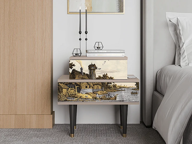 Table de nuit - 58х58х41 cm - NS1 - Mill along a River, Latte
