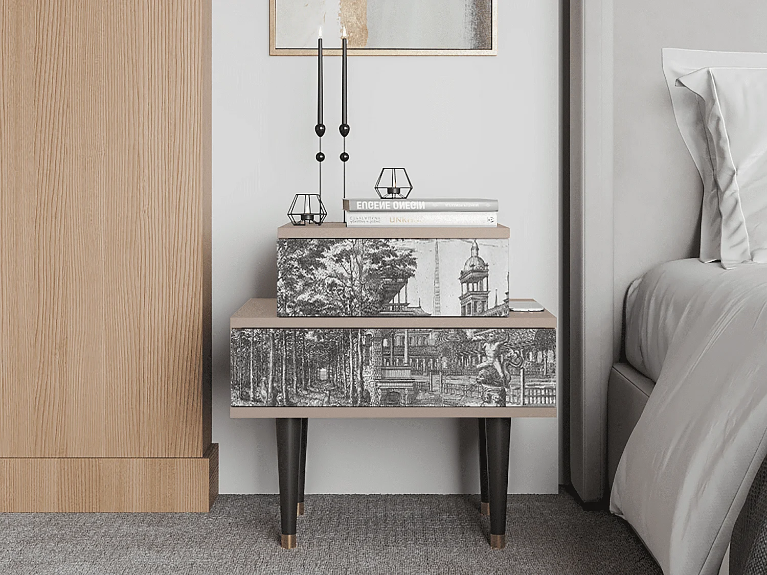 Nachtkastje - 58х58х41 cm - NS1 - View of the Piazza, Latte